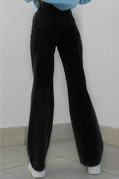 Trn JNS Blugi negri confortabili cu picioare late - Blugi casual din lycra cu talie super inalta