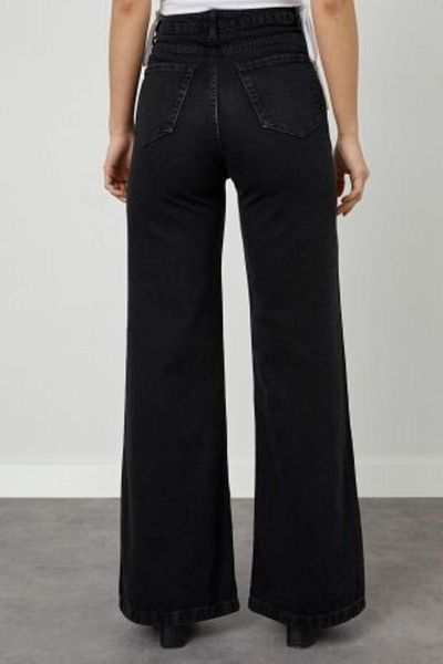Trn JNS Jean negru casual cu picior largi din Lycra - Pantaloni din denim din material rezistent la culoare cu talie super inalta