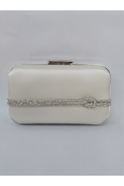 NAZART Geantă de seară de damă din satin cu pietre Sedef Clutch Portofoliu