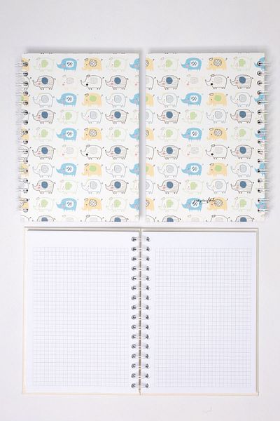 paperlab A5 Cute Elephants Spiral Checkered Hard Cover Notebook