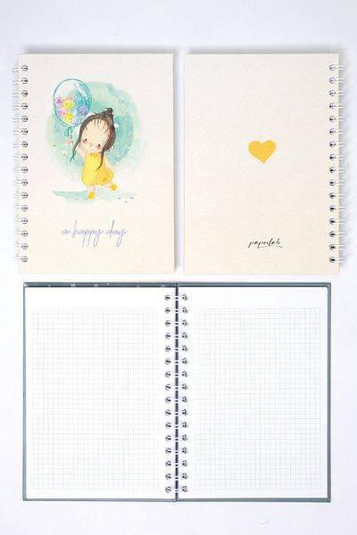 paperlab A5 Happy Day Checkered Spiral Hard Cover Notebook