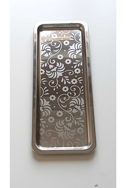 store trend 2 Li Lüx Çelik Dikdörtgen Modern Desenli Kahve Sunum Tepsi 33x13 Cm