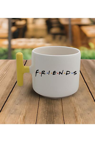 RHG Art Double Turkish Coffee Cup & Latte Friends Tv Series Yellow Handle Mug 200 ml