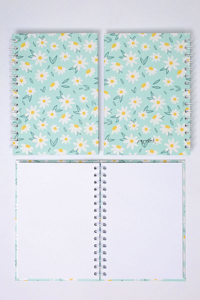 paperlab A5 Daisy Patterned Hard Cover Spiral Unlined Notebook