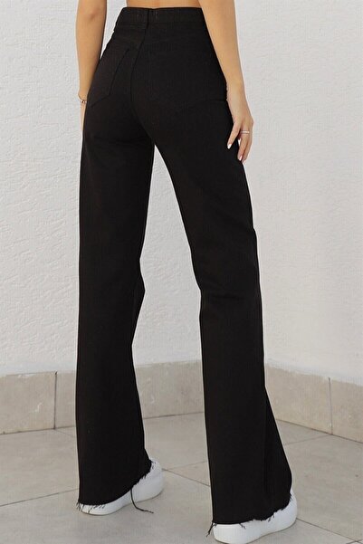 Trn JNS Black Super High Waist Wide Leg Jeans Lycra Wide Leg Jeans