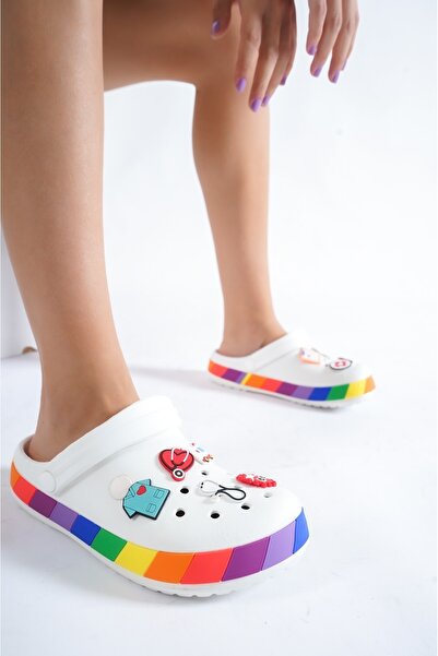 OZYO Samesa Saboți albi cu accesorii Eva Summer Beach - Papuci zilnici pentru medic și asistentă de spital