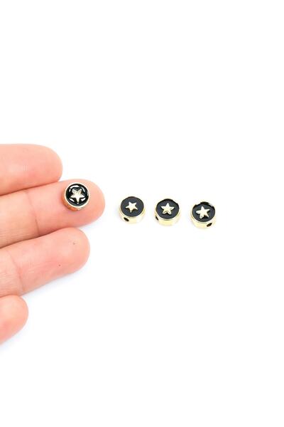 yfhobi 1 Adet - 8 Mm Yıldız Detaylı Siyah Mineli Altın Kaplama Takı Aparatı, ...