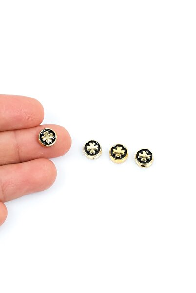 yfhobi 1 Adet - 8 Mm Yonca Detaylı Siyah Mineli Altın Kaplama Takı Aparatı, 1...