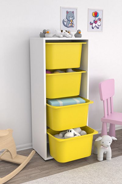 Pratico Multi-Purpose Toy Cabinet with 4 Deep Baskets Kitchen Pantry Cabinet Cabinet Yellow