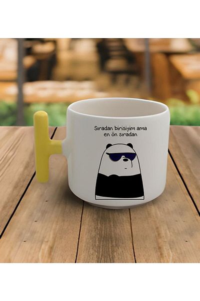 RHG Art Double Turkish Coffee Cup & Espresso Panda Motto T Yellow Handle Mug 200 ml