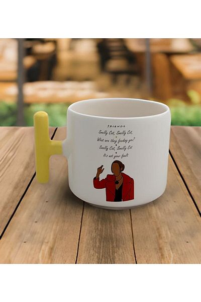 RHG Art Double Turkish Coffee Cup & Espresso Friends Smely Cat T Yellow Handle Mug 200 Ml