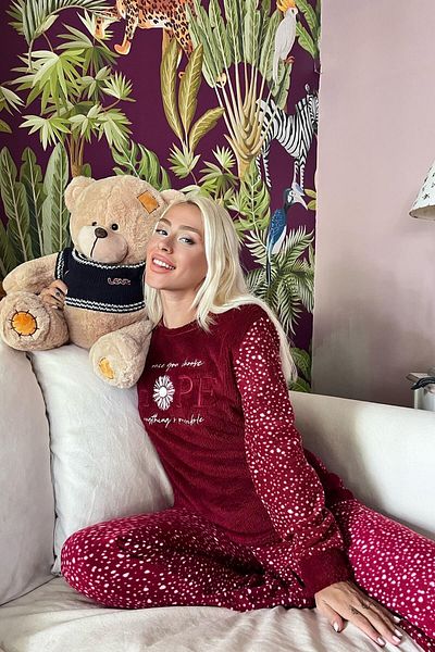 Pijamaevi Claret Red Hope mintás női plüss pizsama szett