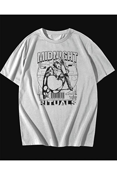 rebelberi Midnight Rituals Scris Manga Anime Tematică Oversize Alb Tricou uni...