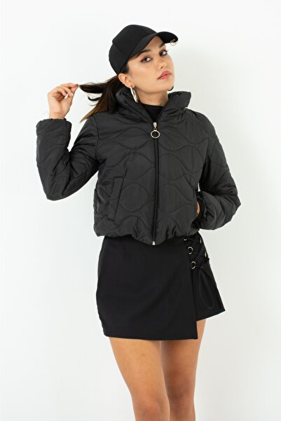 forte bella Dik Yaka Su Geçirmez Kısa Şişme Mont