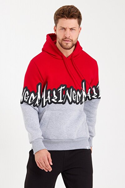 AMAZING CRASH Unisex Kapüşonlu Kanguru Cepli Baskılı Iki Renk Sweatshirt