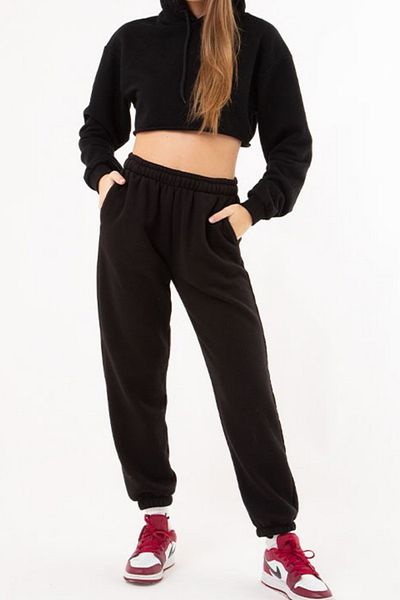 Mottis Γυναικείο μαύρο Basic Soft Jogger Casual Sports Βαμβακερό παντελόνι με ελαστικό πόδι