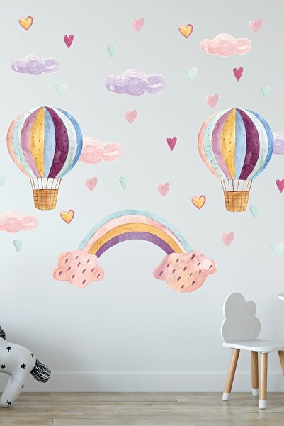 Sticker Ekspres Renkli Gökyüzü Gökkuşağı Uçan Balon Çocuk Odası Duvar Sticker...