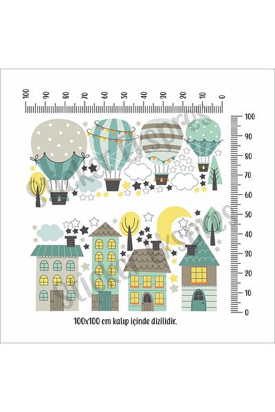 Sticker Ekspres Set de autocolante de perete pentru camere pentru copii, case din țara viselor și balon zburător