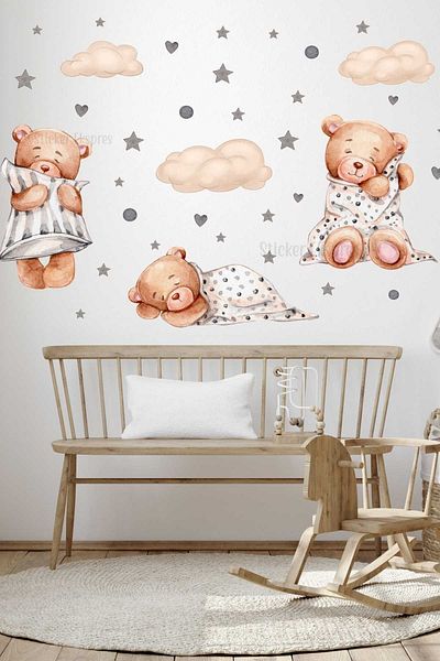 Sticker Ekspres Set de autocolante de perete pentru camera copiilor Sleepy Bears