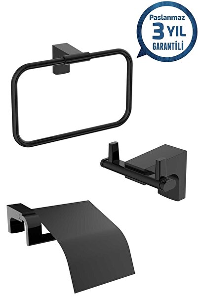 Duxxa الفولاذ المقاوم للصدأ F1 ماتي الأسود مجموعة ثلاثية حامل ورق التواليت، ح...