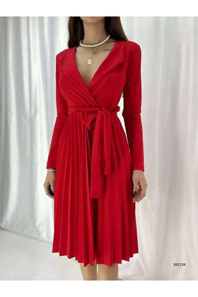 Masspera Double Breasted Collar Skirt Pleated Long Sleeve Belted Imported Cre...