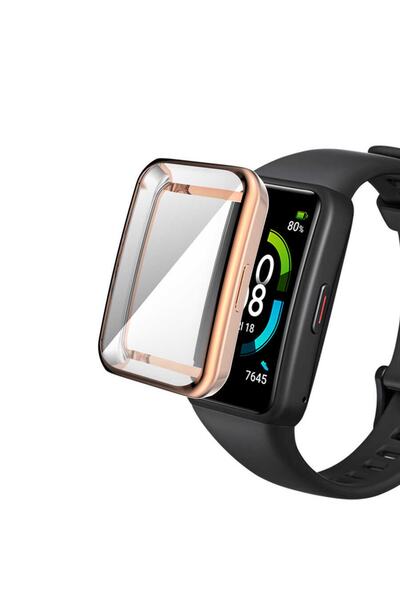 Nezih Case حافظة سيليكون وواقي شاشة متوافق مع ساعة Huawei Watch Fit 2 باللون الذهبي الوردي