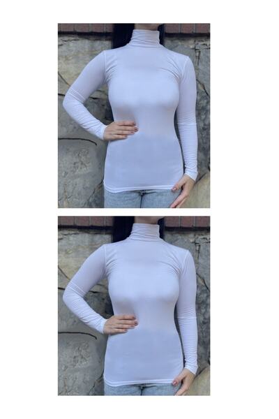 URBAN BOLD Бял дамски боди с дълъг ръкав - полуполо - 2 части