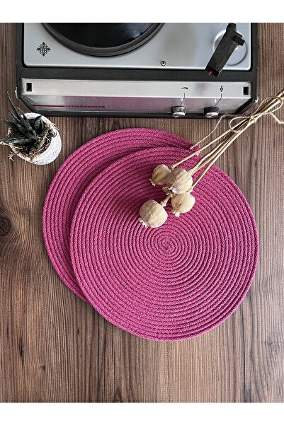 KARNAVAL HOME Volonte Fuchsia Pink Jute American Service 2-Piece من القش المحبوك