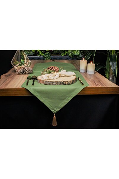 Biz Class Khaki Green Duck Fabric Tasseled Runner/ Runner-Tablecloth