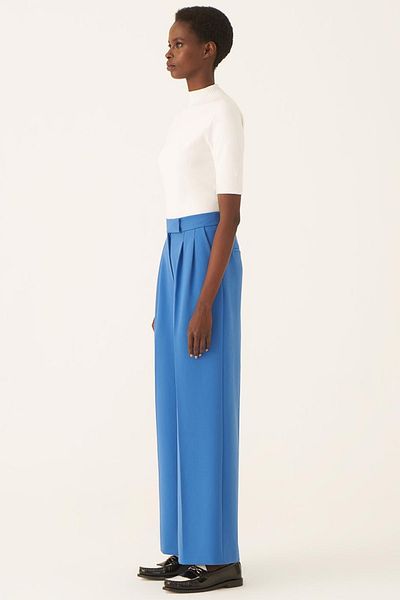 Perspective Abner Relaxed Fit Flair Leg Sax Color Trousers