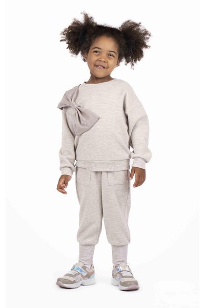 best kids Girl's Beige Melange Bow Detailed Sweatshirt