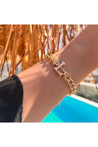 Accessory Yağmur Zircon Stone Letter Bracelet (L)