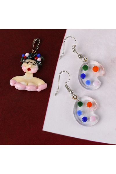 ADAMODART Women's Murano Glass Design Necklace & Earring Set - Pink