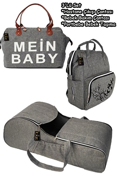 USF Portbebe Ana Kucağı Puset Anne Bebek Bakım Çantası Hastane Çıkış Çantası 3'lü Set