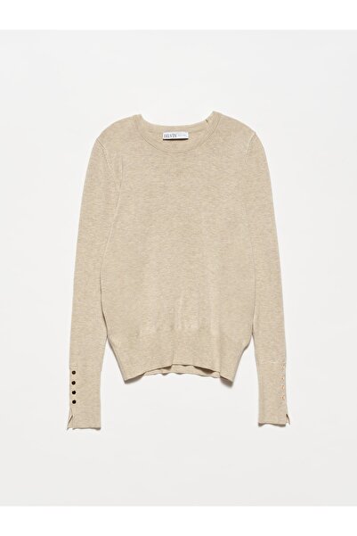 Dilvin 1267 Bisiklet Yaka Kol Ortası Droplu Kazak- Bej Melanj