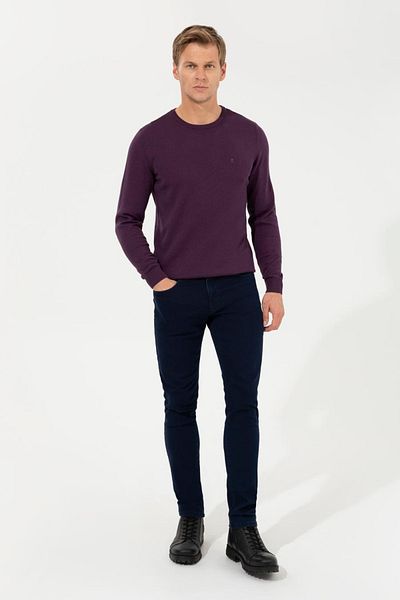 Pierre Cardin Μωβ Slim Fit Basic Πλεκτό Πουλόβερ