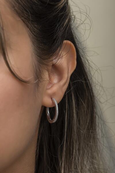 Nereze 925 Ayar Gümüş Rodyumlu 20 Mm Tamtur Halka Küpe