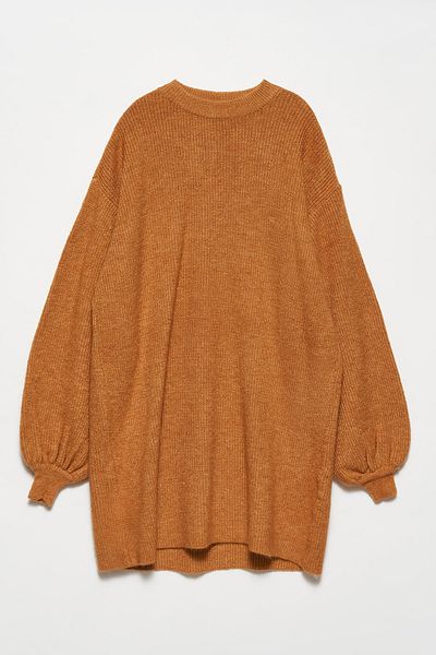 Dilvin Γυναικείο φόρεμα Caramel Crew Neck με μπαλόνι μανίκι 101A02269