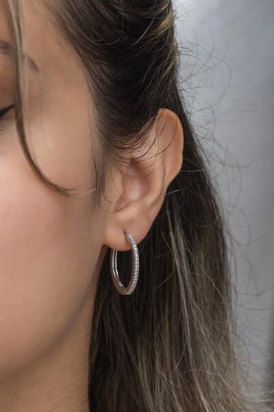 Nereze 925 Ayar Gümüş Rodyumlu 25 Mm Tamtur Halka Küpe