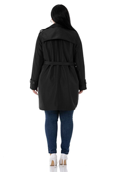 DISENTIS MODEST Large Size Fleto Pocket Hidden Button Epaulets Lined Black Trench Coat