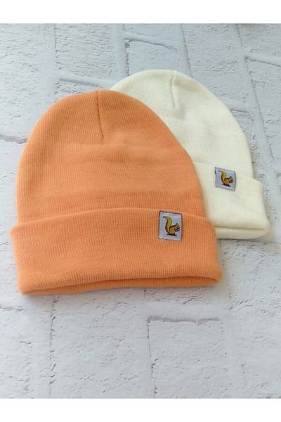 BEBEĞİME ÇORAP 2-Piece Unisex Children's Knitwear Beret with Squirrel Woven Label