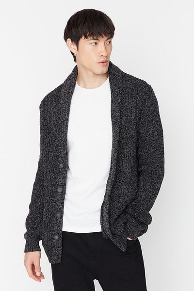 Trendyol Collection Ζακέτα πλεκτό μαύρο σάλι γιακά - κανονική εφαρμογή TMNAW22HI0134
