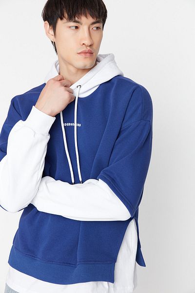 Trendyol Collection Námořnická modrá vyšívaná oversize mikina s kapucí – TMNAW23SW00280