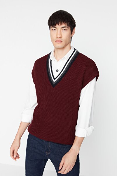Trendyol Collection Sweater Vest - Burgundy - Oversize