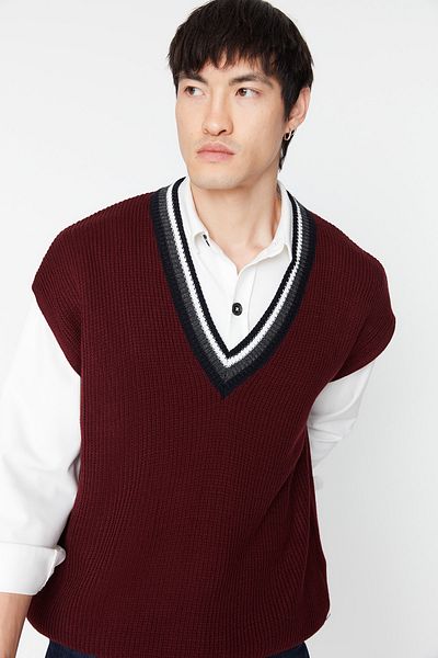 Trendyol Collection Sweater Vest - Burgundy - Oversize