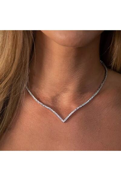 TakıConcept Kadın Taşlı Abiye V Tasarım Kolye