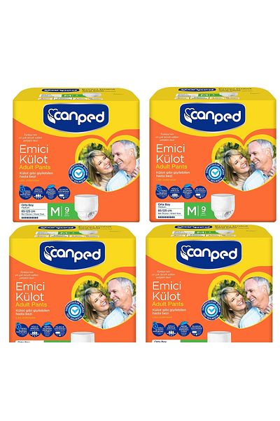 Canped Medium Size Patient Diapers (M) 9 Pack Absorbent Panties x 4 Pieces