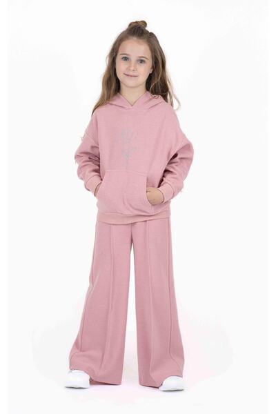 best kids Kız Çocuk Pudra Kapüşonlu Kanguru Cepli Sweatshirt