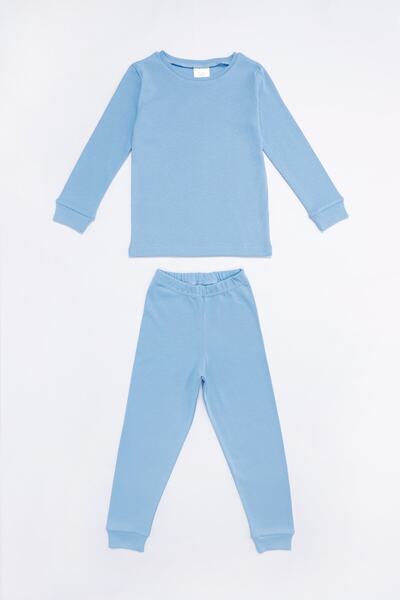 Mavi Basics %100 Pamuk Blue Unisex Çocuk Pijama Takımı