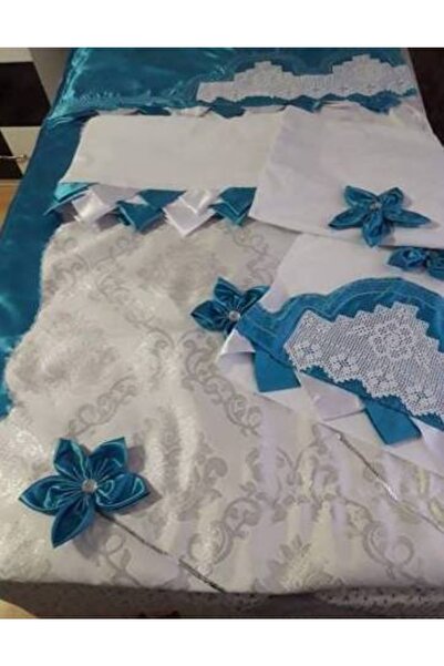 MİRAY طقم بيكيه دانتيل مصنوع يدويًا - أزرق فيروزي